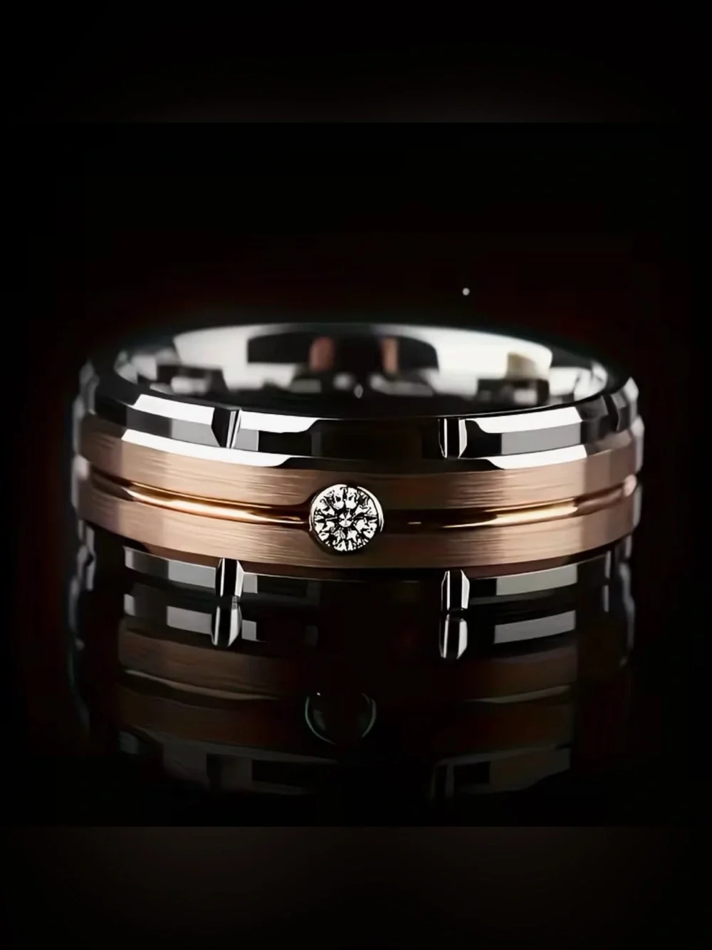 Men's Two-Tone Stainless Steel Wedding Ring with Center CZ Accent
